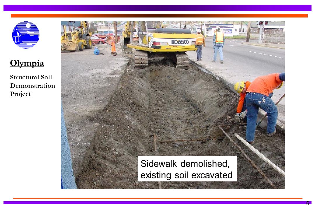 6 Olympia Structural Soil Demonstration Project Sidewalk demolished, existing soil excavated
