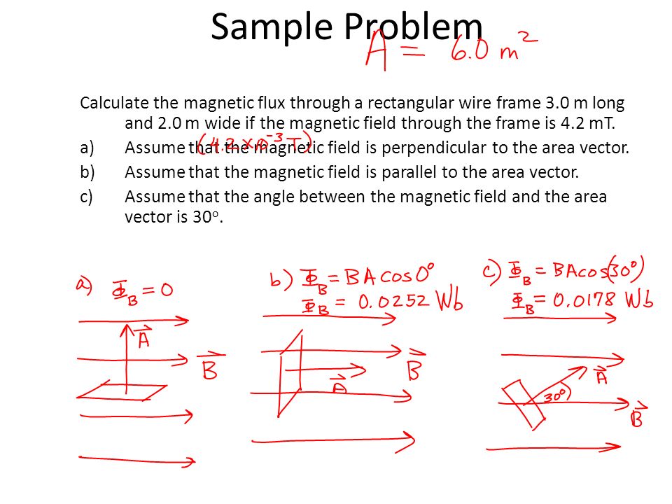Magnetic Flux. The product of magnetic field (B) and area (A). Can be  thought of as a total magnetic “effect” on a coil of wire of a given area.  B A. -