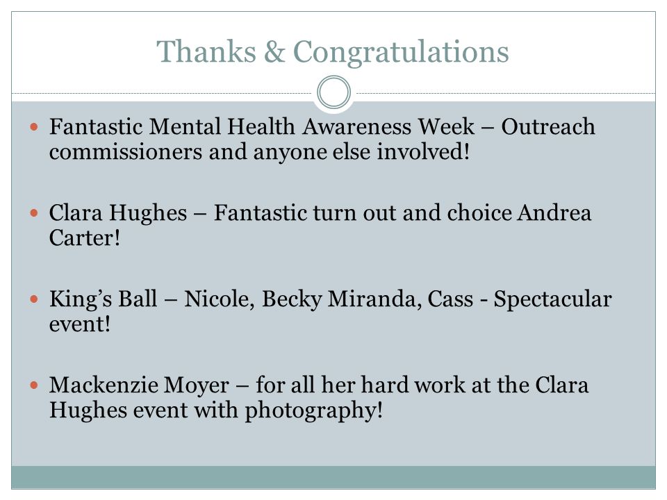 Thanks & Congratulations Fantastic Mental Health Awareness Week – Outreach commissioners and anyone else involved.