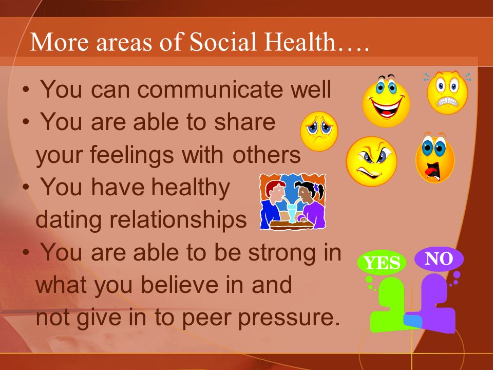 More areas of Social Health….