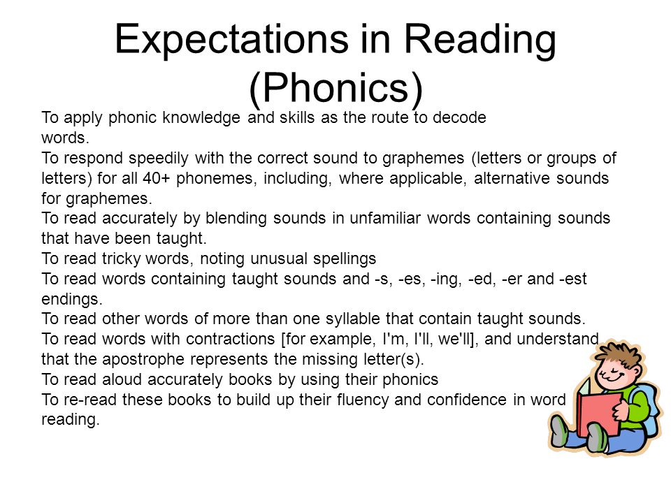 Expectations in Reading (Phonics) To apply phonic knowledge and skills as the route to decode words.