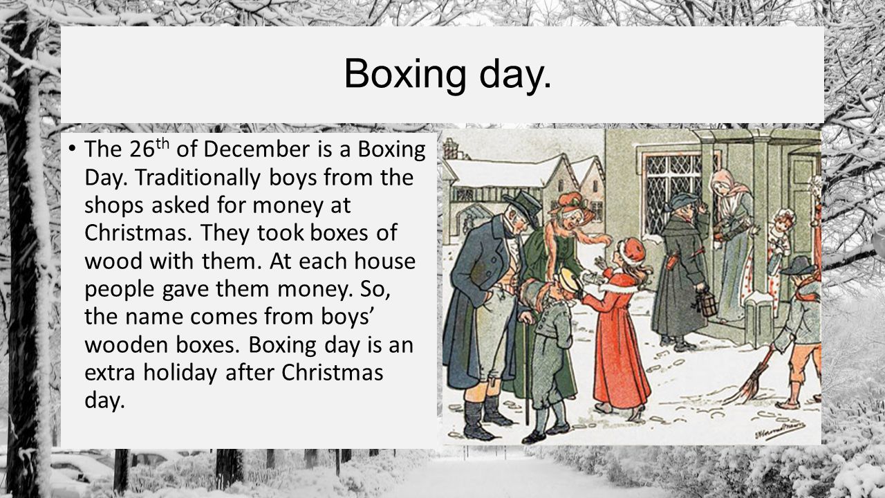 Рассказ новый день. День подарков в Англии. День подарков (Boxing Day). Boxing Day в Англии. Boxing Day презентация.