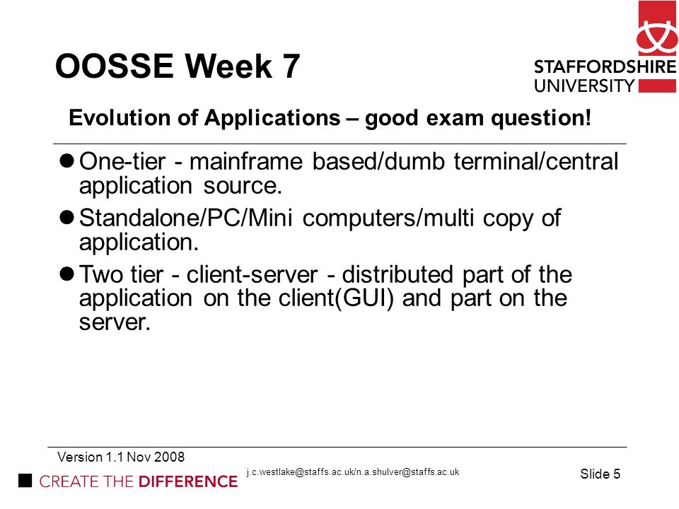 OOSSE Week 7 Evolution of Applications – good exam question.