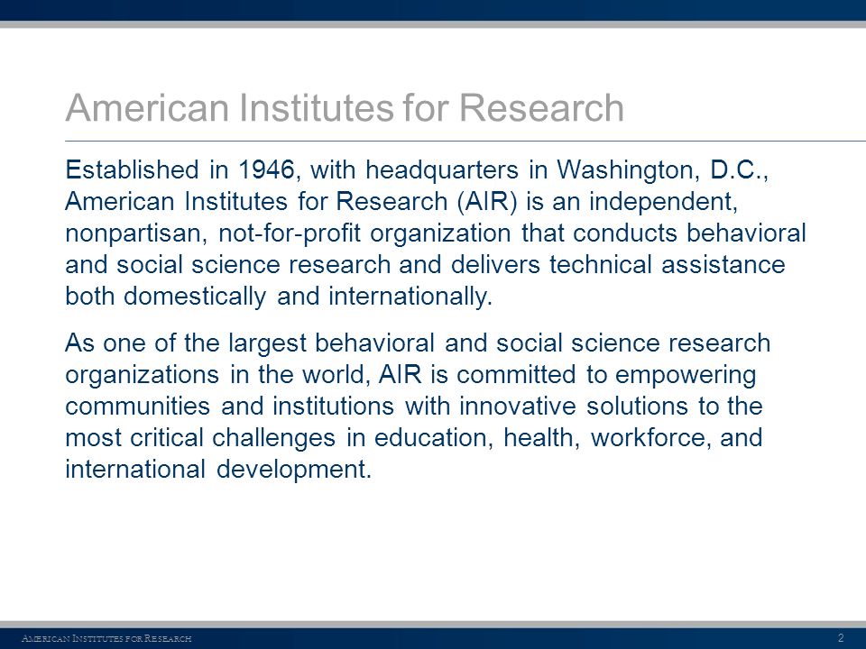 American Institutes For Research In The Behavioral Sciences