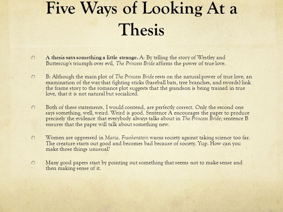 argument writing the thesis statement and five parts of a successful five ways of looking at a thesis a thesis says something a little strange
