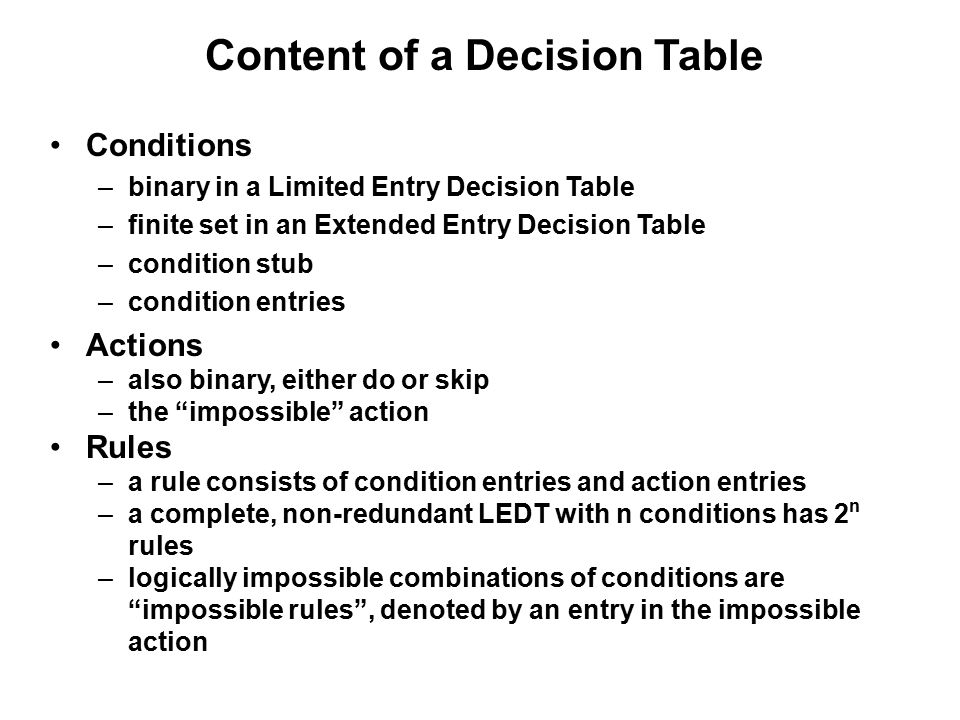 Decision Table Based Testing Outline Decision table vocabulary –Limited  Entry Decision Tables (LEDT) –Extended Entry Decision Tables (EEDT) –Mixed  Entry. - ppt download