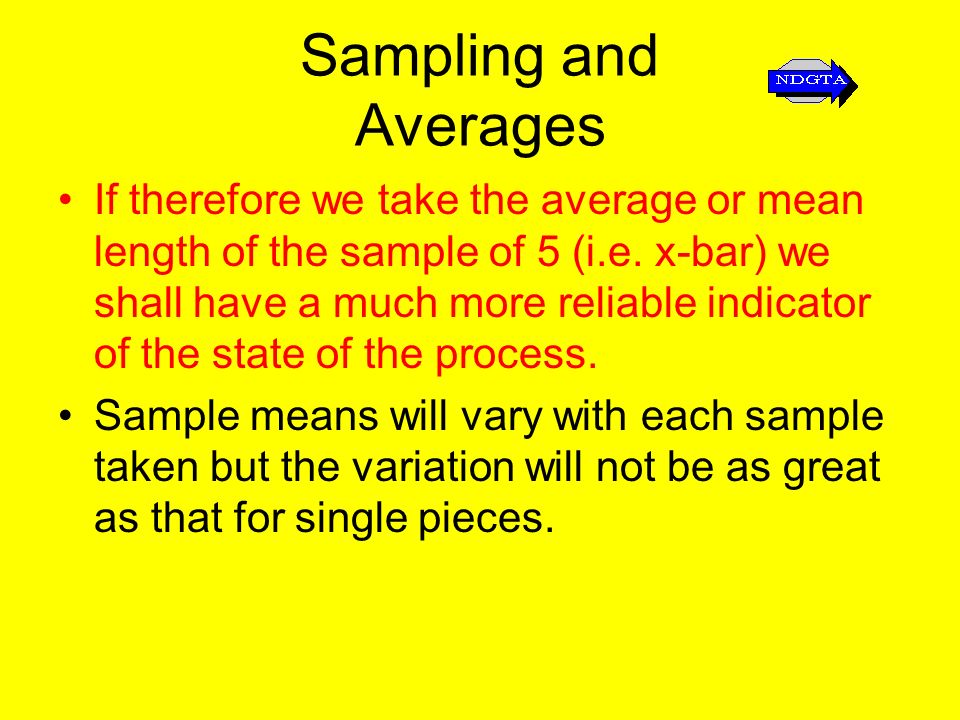 Sampling and Averages If therefore we take the average or mean length of the sample of 5 (i.e.