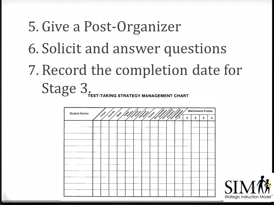 5. Give a Post-Organizer 6. Solicit and answer questions 7.