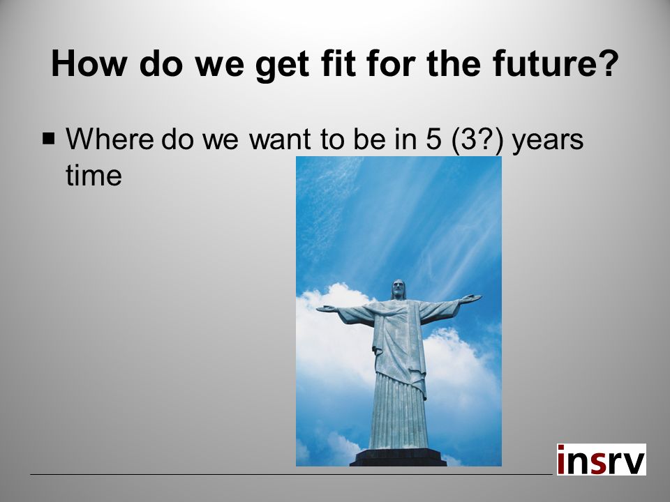 How do we get fit for the future  Where do we want to be in 5 (3 ) years time