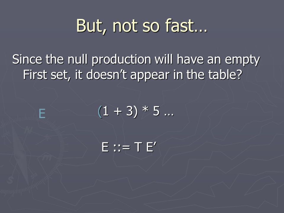 But, not so fast… Since the null production will have an empty First set, it doesn’t appear in the table.