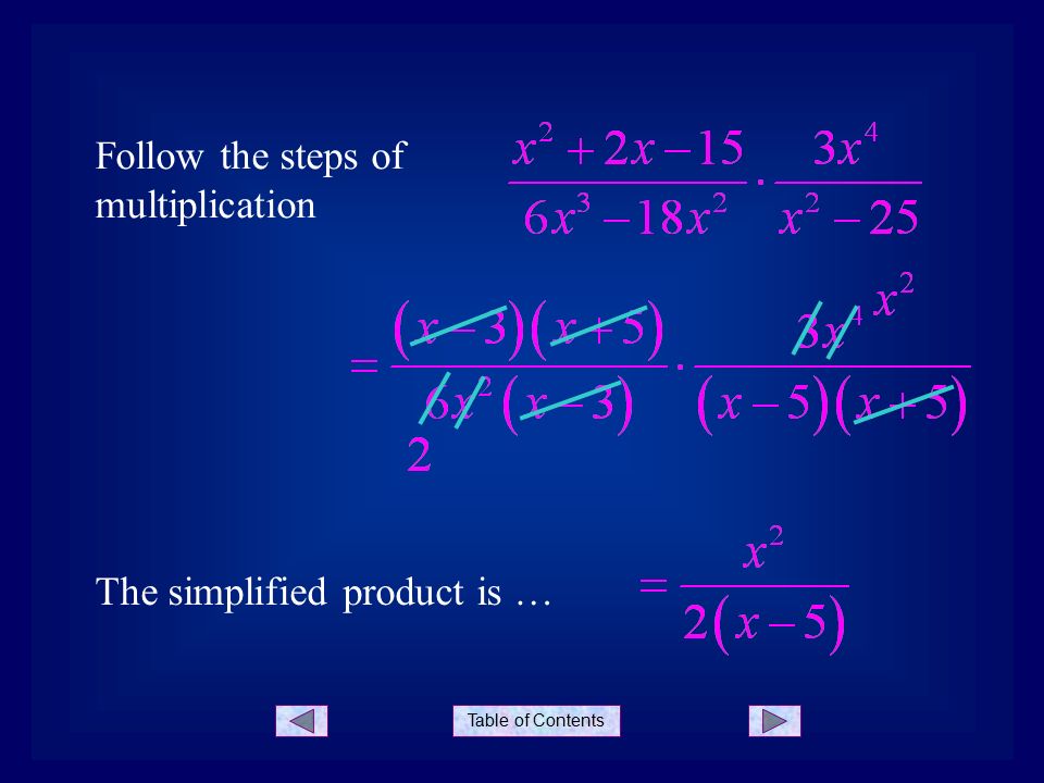 Table of Contents Follow the steps of multiplication The simplified product is …