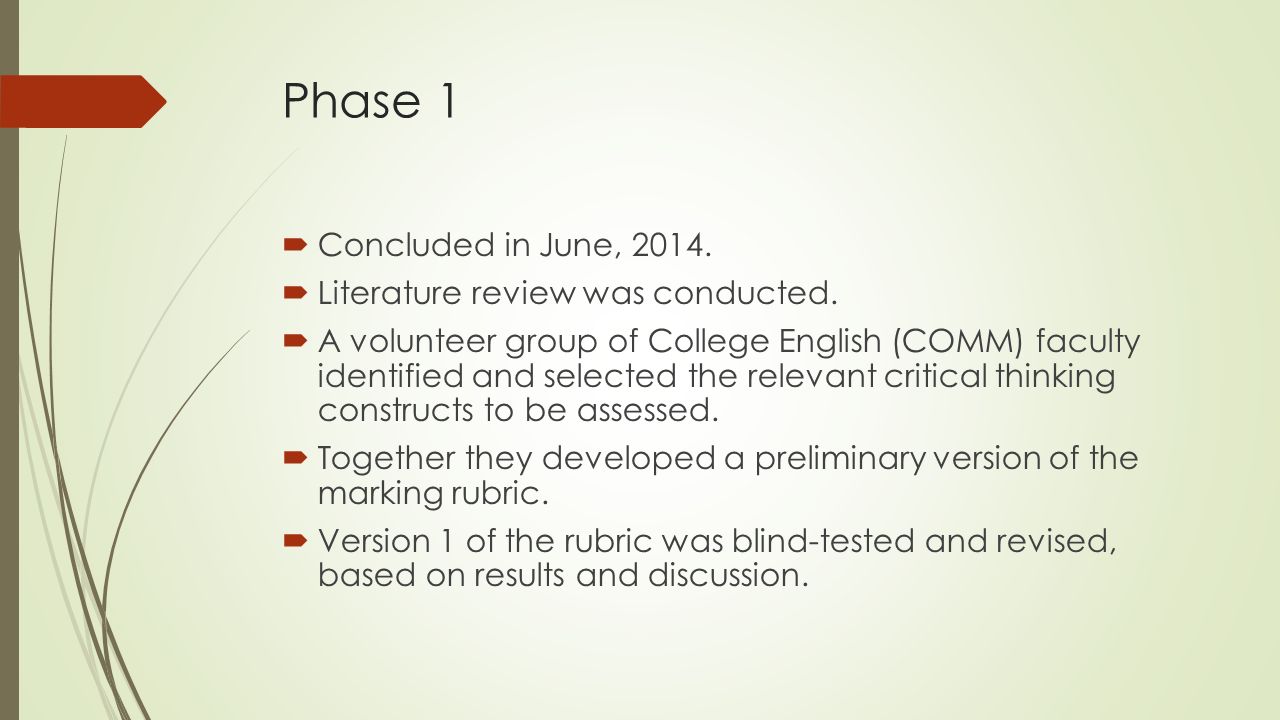 Phase 1  Concluded in June,  Literature review was conducted.