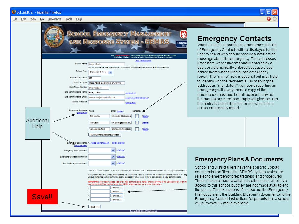 Emergency Contacts When a user is reporting an emergency, this list of ...