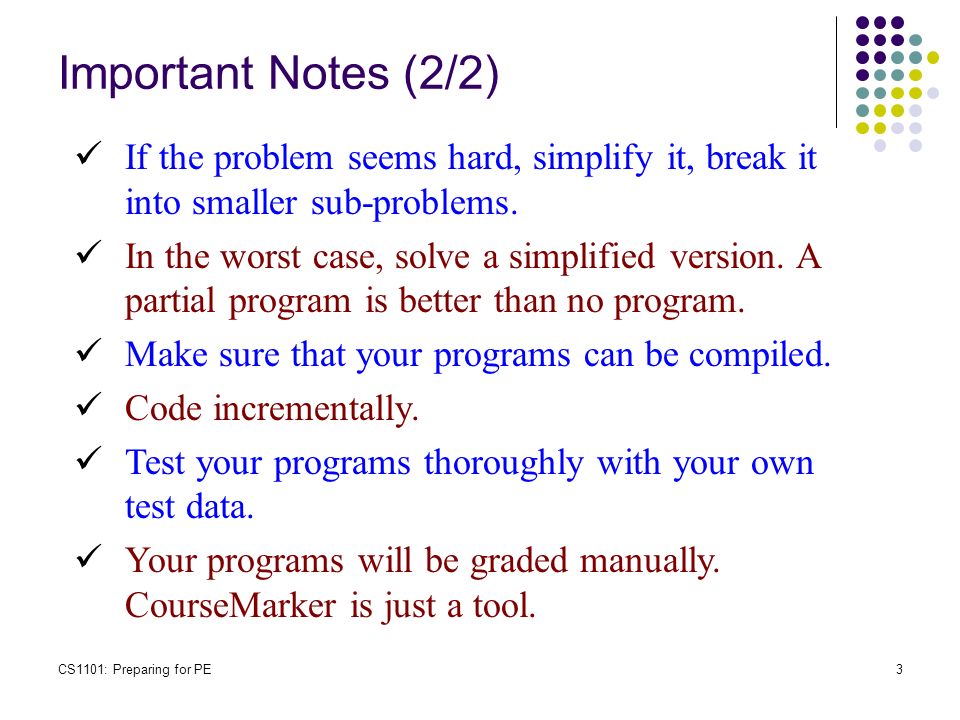 CS1101: Programming Methodology Preparing for Practical Exam (PE) - ppt ...
