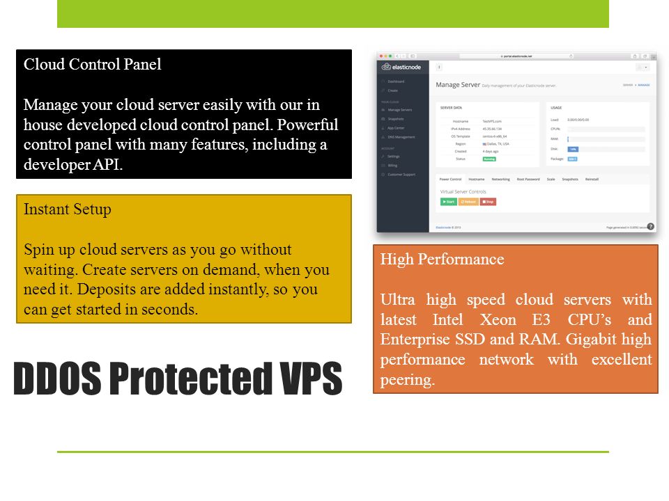 DDOS Protected VPS Cloud Control Panel Manage your cloud server easily with our in house developed cloud control panel.
