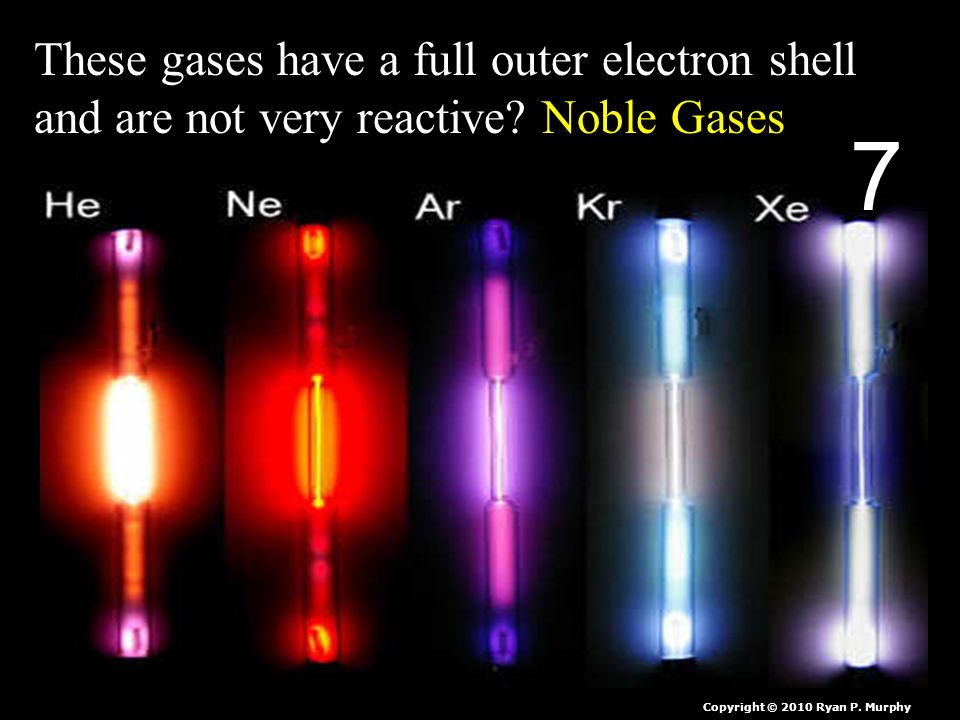 These gases have a full outer electron shell and are not very reactive.
