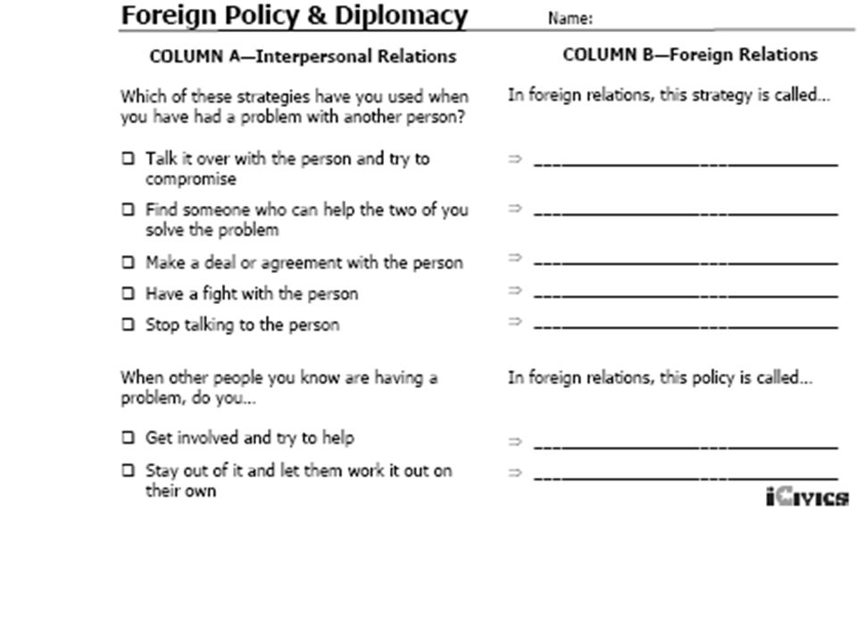 Foreign Policy Diplomacy Class Representative Please Get This Reading Papers Passed Out Everyone Will Need A Pencil For This Activity Ppt Download