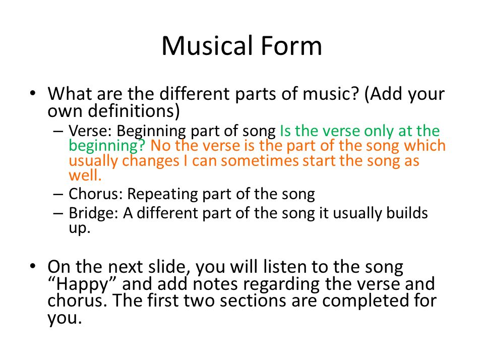 Musical Form What are the different parts of music.