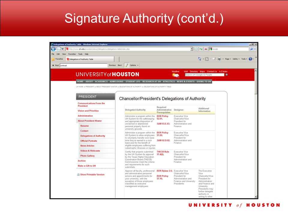 Signature Authority (cont’d.)