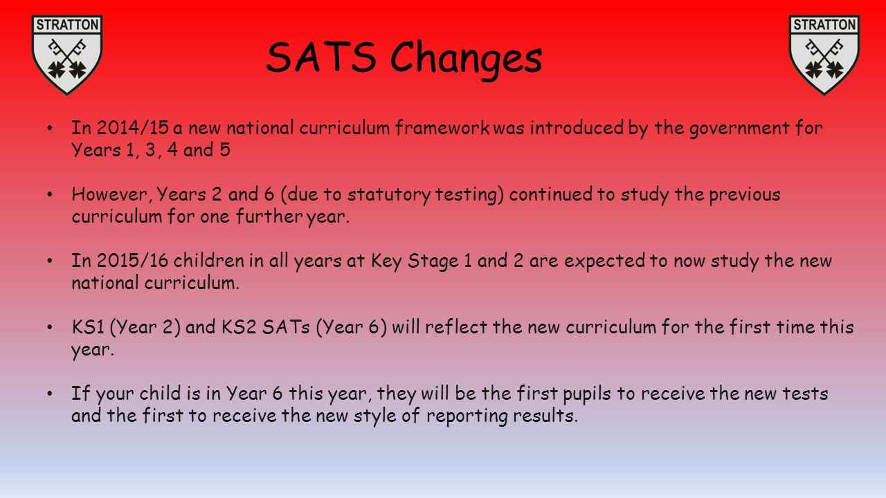 In 2014/15 a new national curriculum framework was introduced by the government for Years 1, 3, 4 and 5 However, Years 2 and 6 (due to statutory testing) continued to study the previous curriculum for one further year.