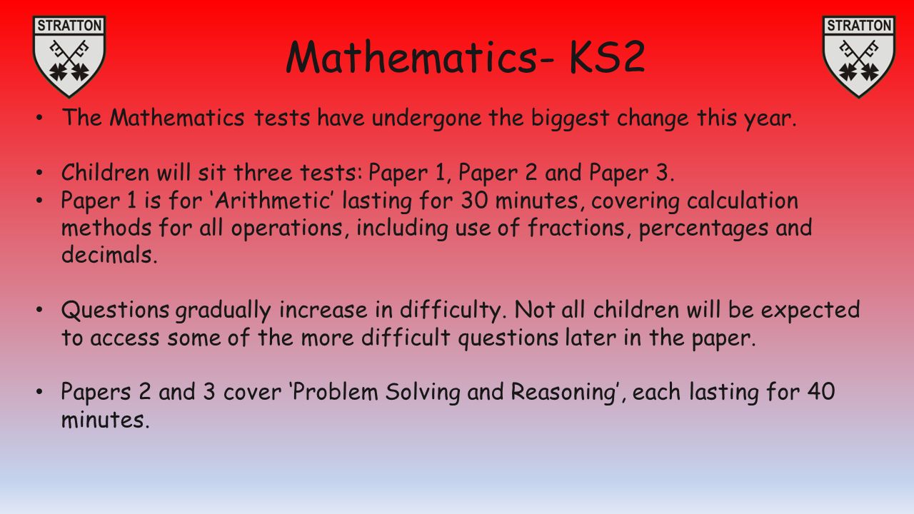 Mathematics- KS2 The Mathematics tests have undergone the biggest change this year.