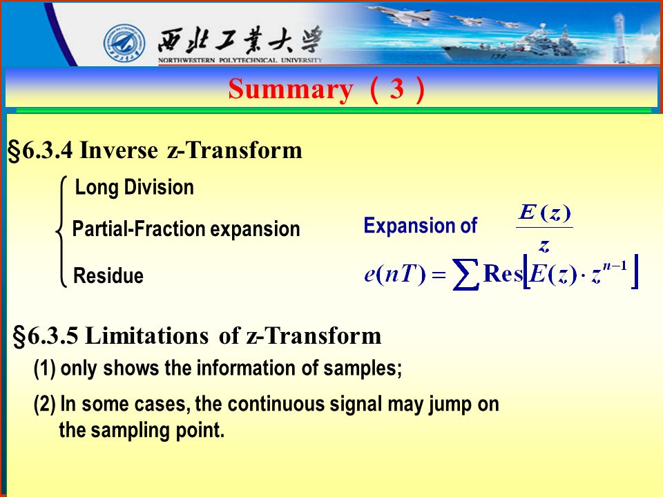 Limitations of z transform