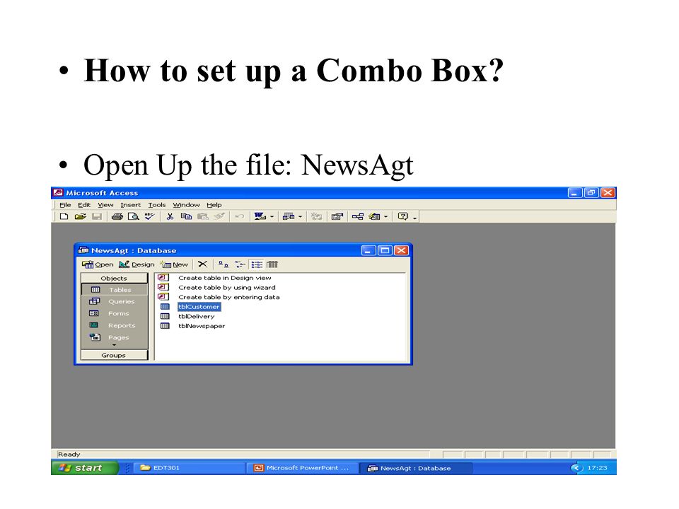 What is a Combo Box? Is a list of values from which the user can select a  single value. Saves typing Adds another means of enforcing referential  integrity. - ppt download