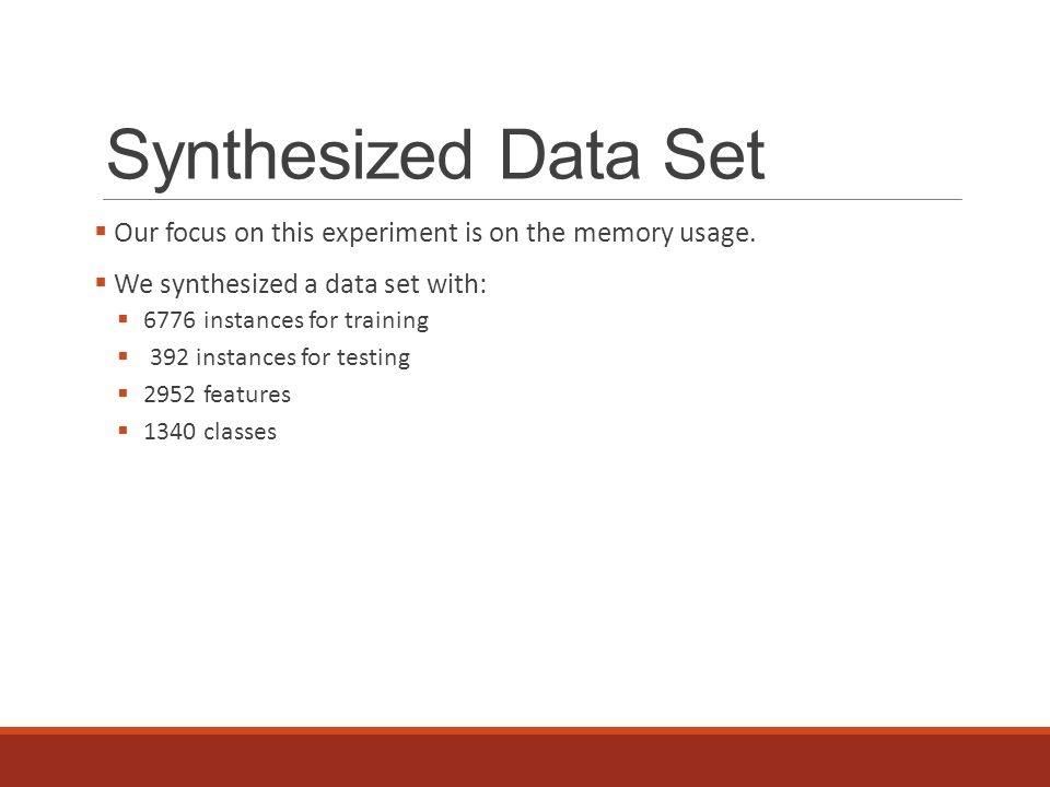 Synthesized Data Set  Our focus on this experiment is on the memory usage.