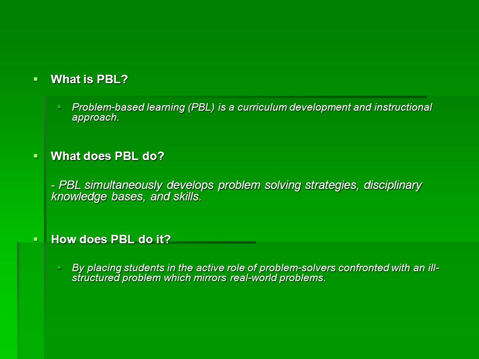 Problem based learning an introductory look at pbl ppt download