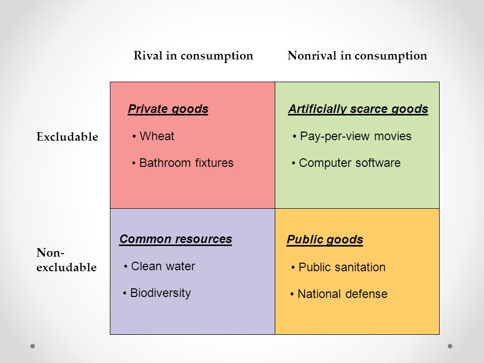 Unit 6 Chapter 18 Public Goods I Characteristics Of Goods A Excludable Supplier Can Prevent People Who Do Not Pay For It From Consuming It B Rival Ppt Download