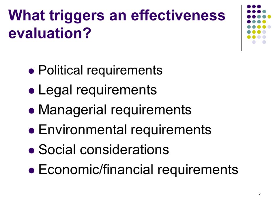 5 What triggers an effectiveness evaluation.