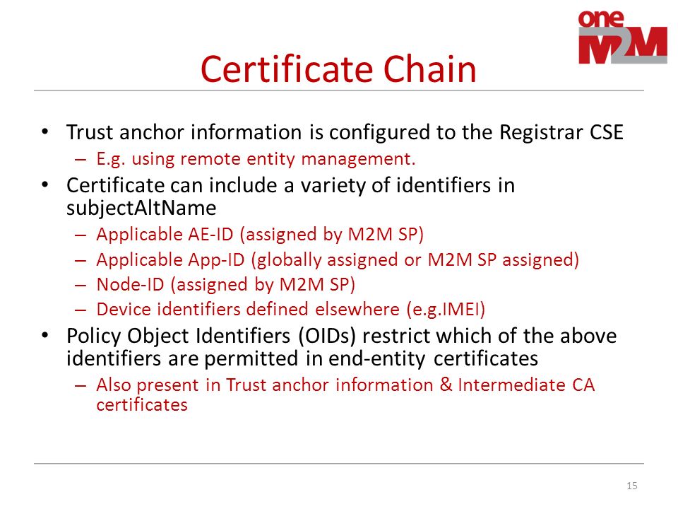 Certificate Chain Trust anchor information is configured to the Registrar CSE – E.g.