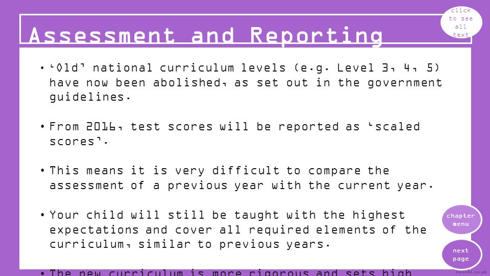 Assessment and Reporting click to see all text ‘ Old’ national curriculum levels (e.g.