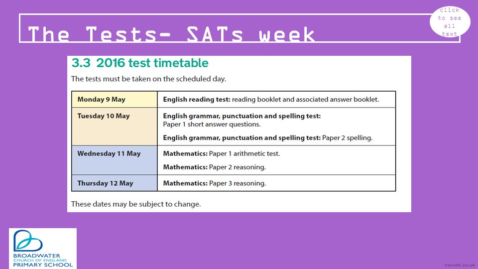 The Tests- SATs week click to see all text