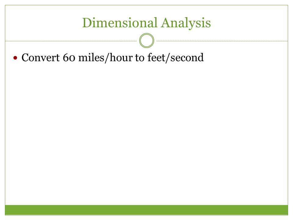Dimensional Analysis Convert 60 miles/hour to feet/second