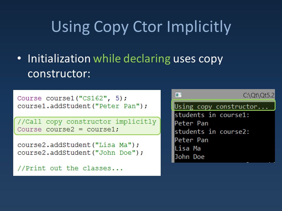 Initialization while declaring uses copy constructor: Using Copy Ctor Implicitly