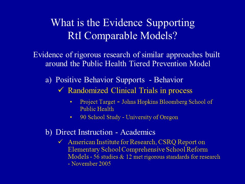 What is the Evidence Supporting RtI Comparable Models.