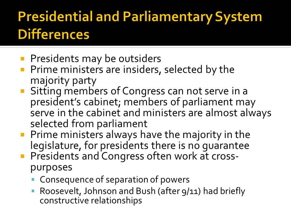 Characteristics Of Parliaments Chief Executive Is The Prime