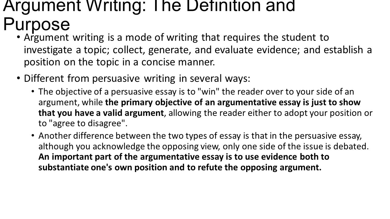 What is the definition of an argument essay