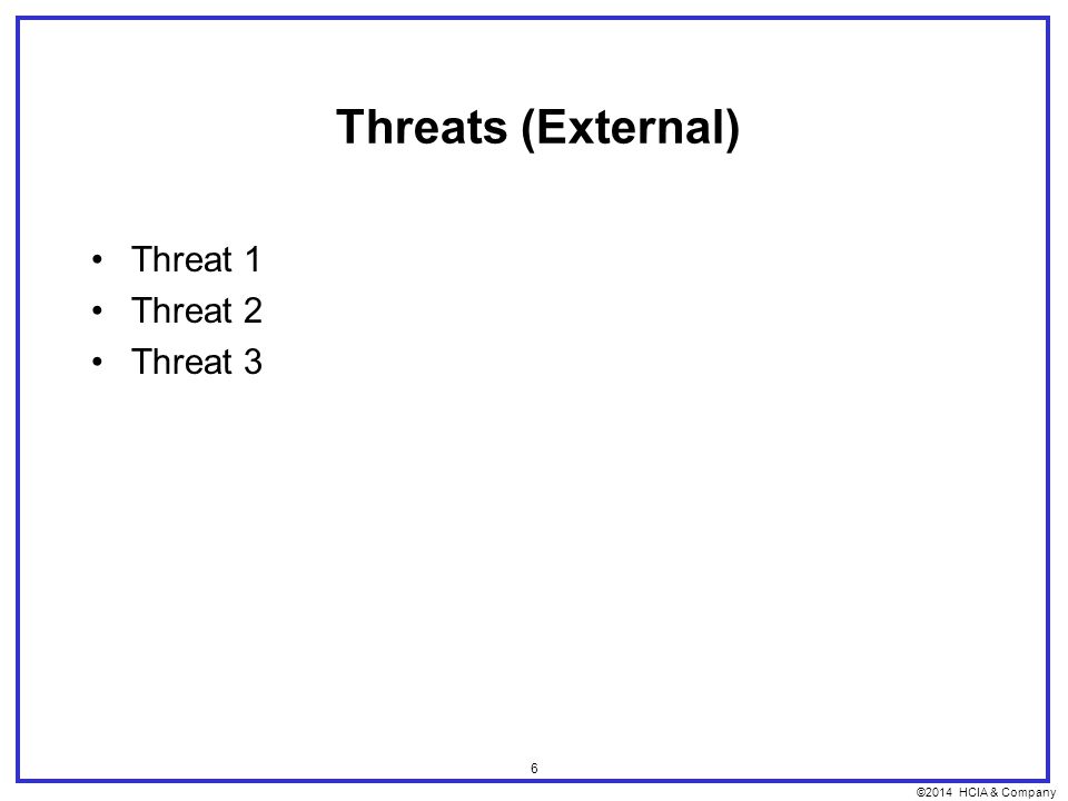 ©2014 HCIA & Company 6 Threats (External) Threat 1 Threat 2 Threat 3