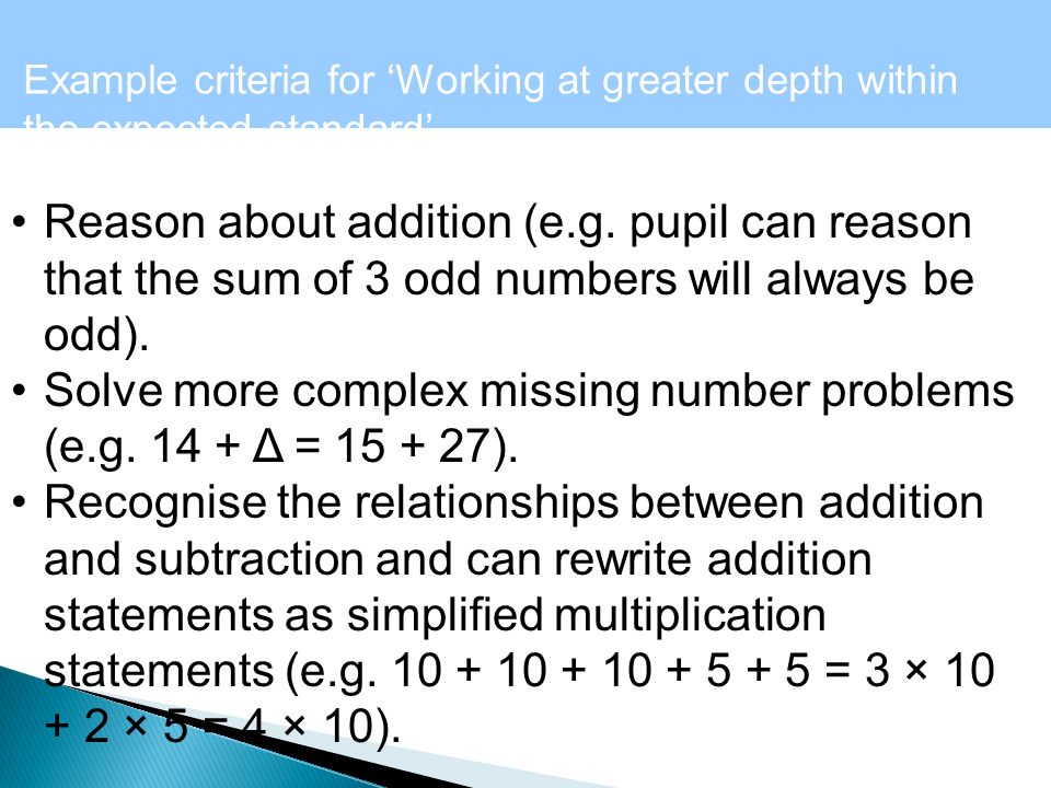 Example criteria for ‘Working at greater depth within the expected standard’.
