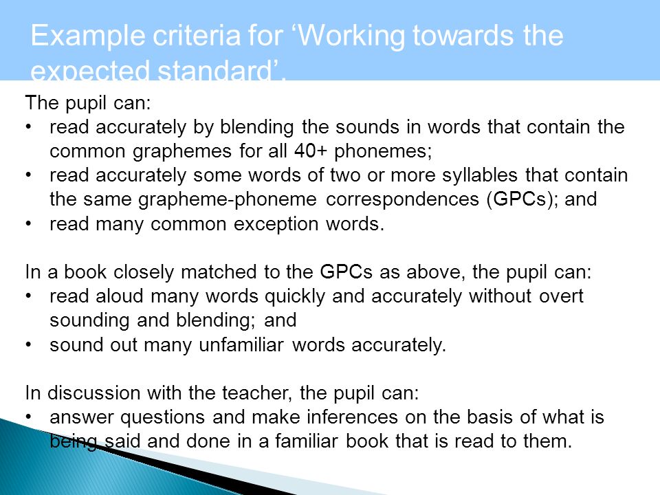 Level 1 - Maths Example criteria for ‘Working towards the expected standard’.