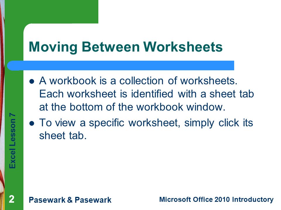 1 excel lesson 5 working with multiple worksheets and charts excel slice theme