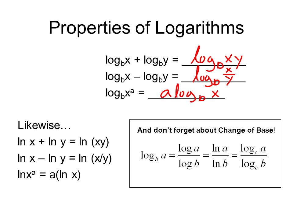 Properties of Logs Objective: Be able to use the properties of ...