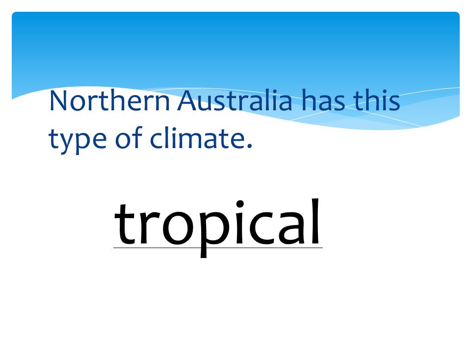 Northern Australia has this type of climate. tropical