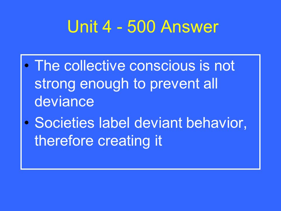 Unit Answer Social norms and views of what is deviant change over time.