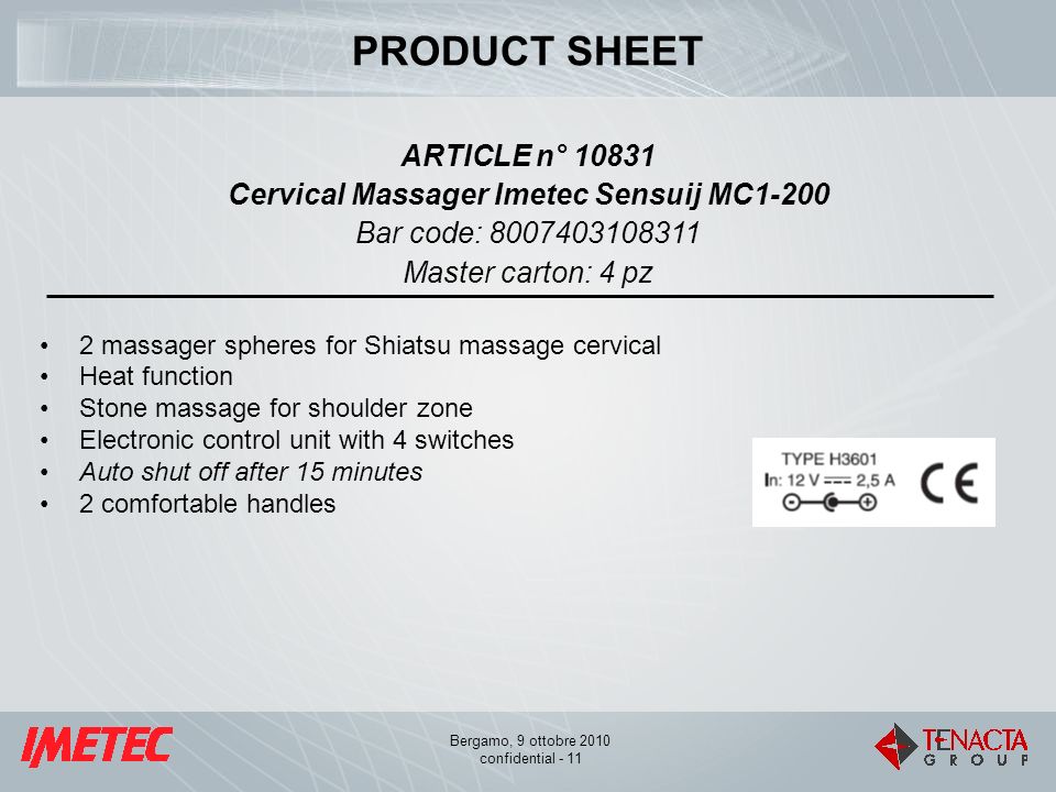 Imetec Sensuij Mc1 200.Bergamo 9 Ottobre 2010 Confidential 1 Bergamo 15 Maggio Ppt Download