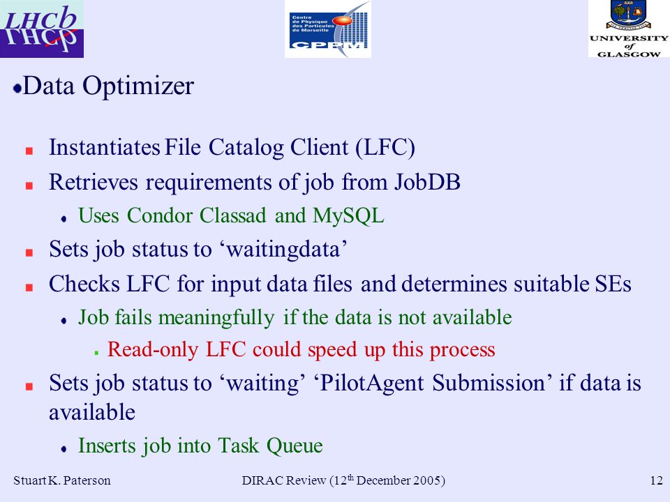 DIRAC Review (12 th December 2005)Stuart K.