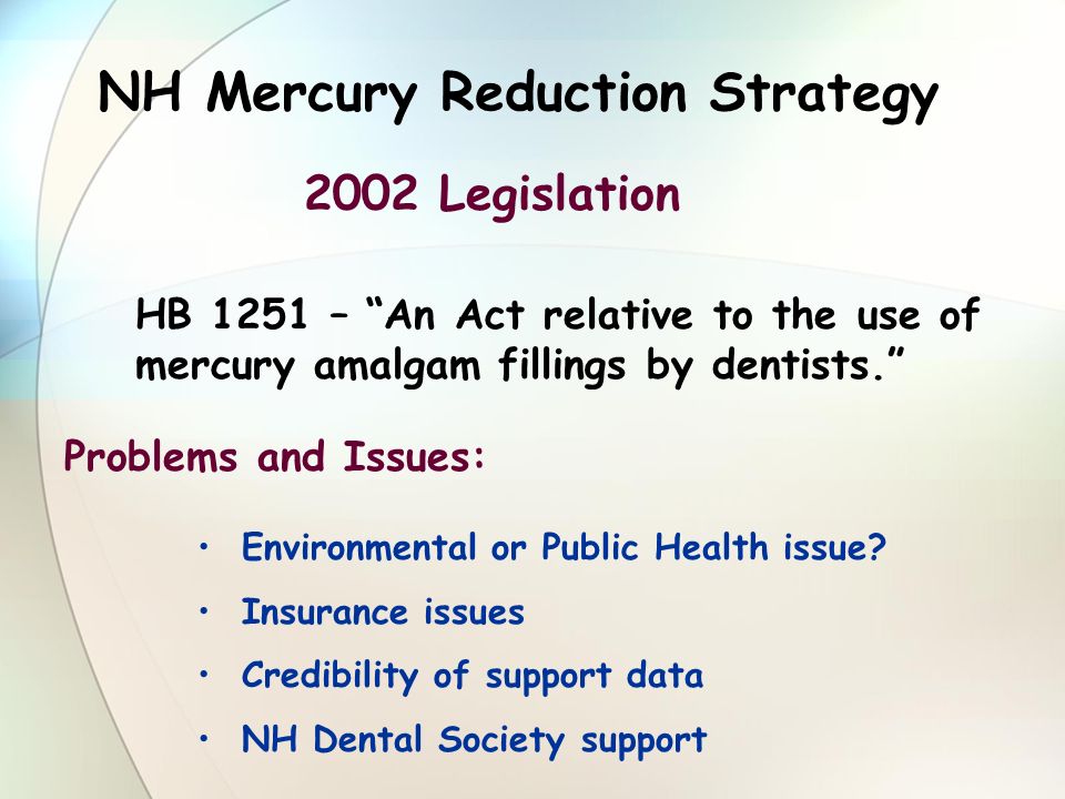 NH Mercury Reduction Strategy 2002 Legislation Problems and Issues: Environmental or Public Health issue.
