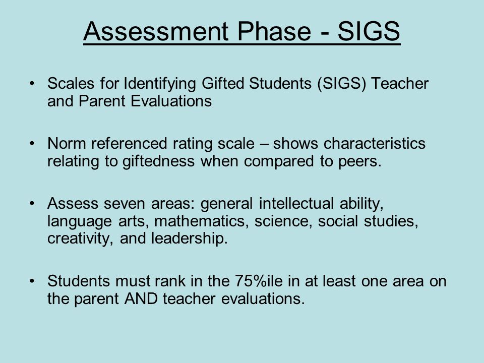 Sment Phase Sigs Scales For Identifying Gifted Students Teacher And Pa Evaluations